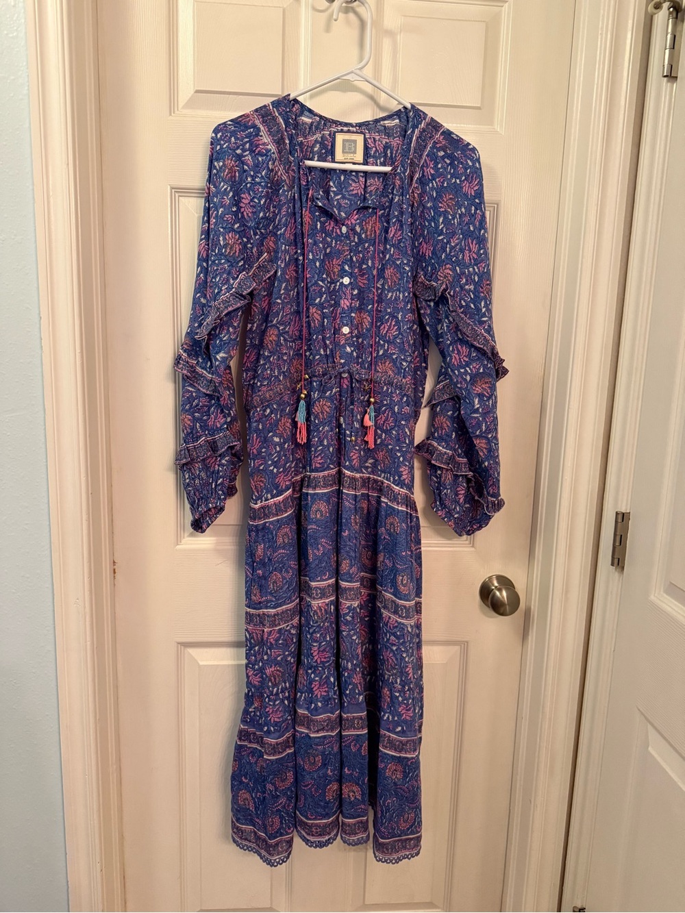 Bohemian Floral Maxi Dress in Blue and Pink